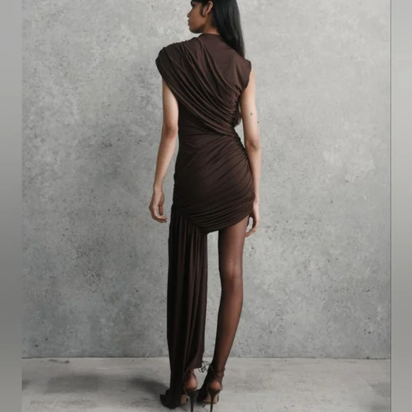 DE LA VALI ravenna mini dress In Brown Jersey - Picture 3 of 15